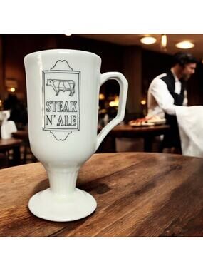 Steak N' Ale x Shenango China VTG Cream Colored Logo Elevated Ceramic Coffee Mug